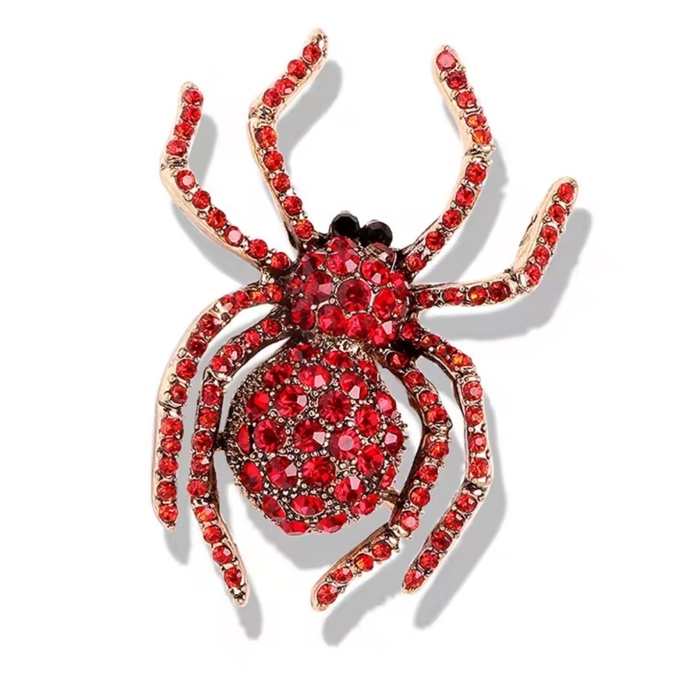 Gothic Spider Brooch with Red Crystals